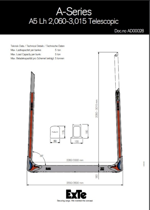 Oplen ExTe A5 Lh 2,060 - 3,015 Teleskopické klanice